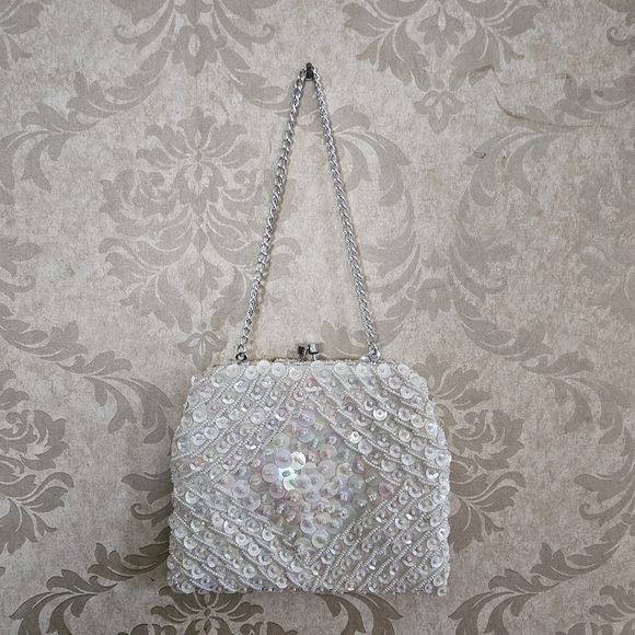 Vintage Beaded & Sequined Evening or Wedding Clutch Wristlet Hand Beaded - Picture 11 of 11